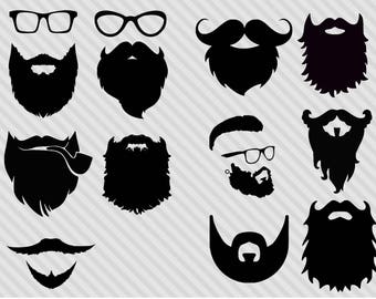 Paquete de SVG de barba, paquete de SVG de hipster, clipart de barba, silueta de barba SVG, PNG, DXF