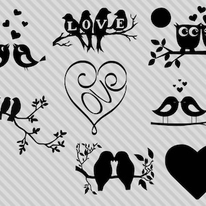 Bundle SVG oiseaux amour, lot SVG oiseaux, oiseaux, fichier de coupe oiseaux, clipart oiseaux, fichiers svg oiseaux pour silhouette, fichiers pour cricut, svg, dxf, eps, png