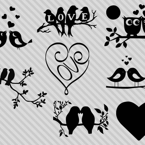 Love Birds SVG Bundle, Birds SVG bundle, Birds cut file, Birds clipart, Birds svg files for silhouette, files for cricut, svg, dxf, eps, png