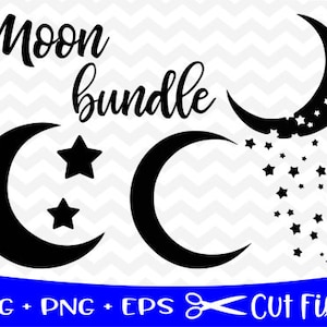 Moon and stars svg bundle, moon and stars clipart, png, silhouette, moon svg