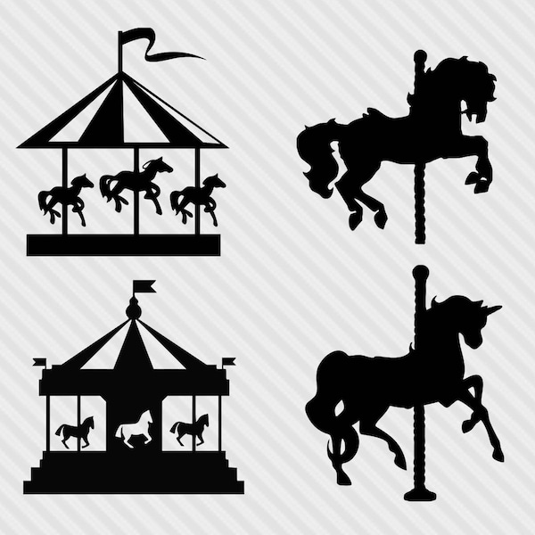 Karussell Svg geschnitten Dateien, Karussell Clipart, Karussell Pferd Svg, Clipart, Dxf, Png, Karussell Pferd Silhouette