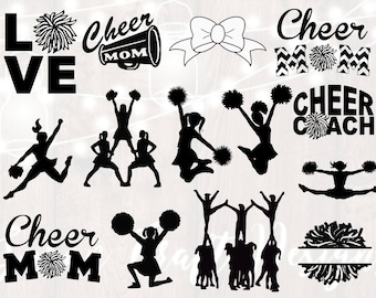 Paquete de imágenes SVG para mamás animadoras, imágenes SVG de baile, imágenes prediseñadas de porristas, silueta de porrista en formato SVG, porrista en formato SVG, PNG, DESCARGA INSTANTÁNEA