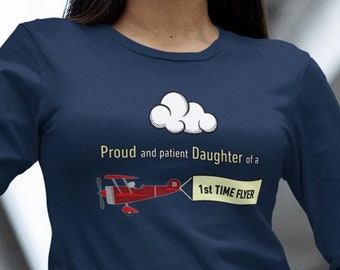 Camiseta de manga larga orgullosa y paciente de un piloto primerizo, regalo para pilotos, amantes de la aviación, entusiastas de los vuelos, regalo de viaje en avión