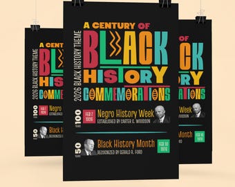 Descarga digital PDF/SVG / Conmemoraciones de un siglo de historia afroamericana / Tema del Mes de la Historia Afroamericana 2026 / 4 tamaños para impresión