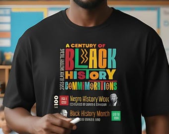 Camiseta unisex de gran tamaño con temática del Mes de la Historia Negra 2026: Un siglo de conmemoraciones de la historia afroamericana