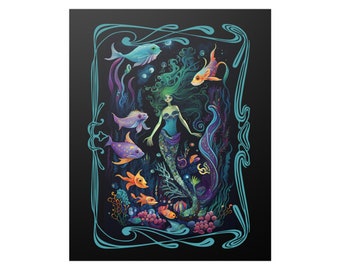 Mermaid Garden Mermaidcore Fairycore Underwater Ocean Satin Poster - 2 sizes