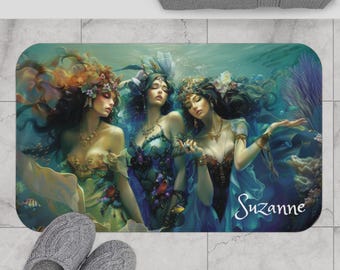 Alfombra de baño personalizada de sirena: decoración de baño con una diosa marina mística