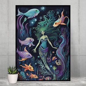 Póster del océano submarino Mermaidcore Fairycore (5 tamaños)