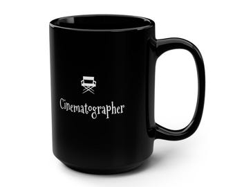 Taza de café para directores de fotografía de cine - Regalo ideal para equipos de filmación - Taza negra, 443 ml (15 oz)