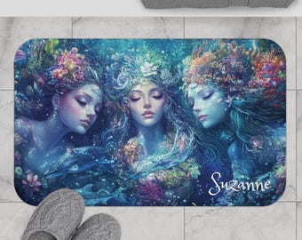 Sirena Mística, Bruja Marina Personalizada, Alfombra de Baño con Diosas del Agua, Decoración Oceánica, Alfombra de Baño Boho, Regalo Náutico, Accesorio Costero para el Hogar