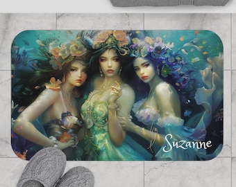 Alfombra de baño personalizada con diosas del agua, sirena mística, bruja marina, decoración oceánica, alfombra de baño bohemia, regalo náutico, espuma viscoelástica antideslizante.