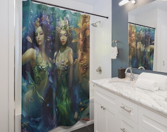 Cortina de ducha de sirena mística: arte etéreo para el baño de una diosa del agua