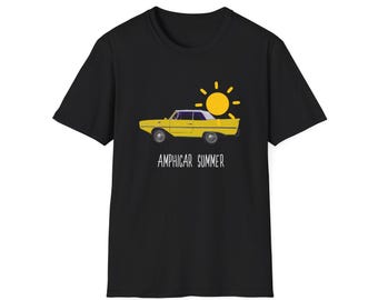 Camiseta de verano Amphicar para exhibiciones de coches, baños y chapuzones, coches de colección, vintage y retro - Camiseta amarilla de estilo suave.