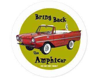 Pegatina "Bring Back Amphicar" / Calcomanía redonda para coche, interior y exterior, 3x3