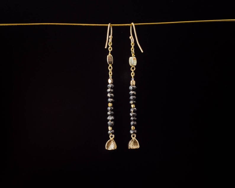 Pyrite Gold EarringsDangle EarringsDainty EarringsBeaded JewelryMinimal EarringsLong EarringsBoho ChicHandmade JewelryGift for Her