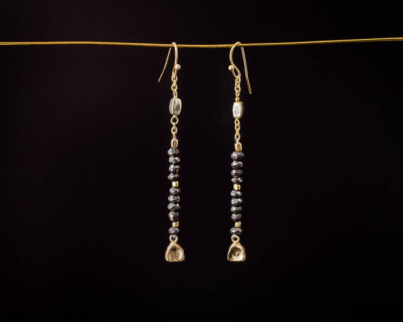 Pyrite Gold EarringsDangle EarringsDainty EarringsBeaded JewelryMinimal EarringsLong EarringsBoho ChicHandmade JewelryGift for Her