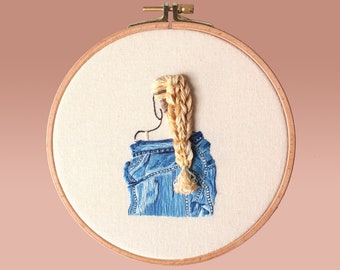 embroidered girl with 16 cm hoop, embroidery art, hoop art, girl embroidery, Hair embroidery, contemporary embroidery hoop art, home decor