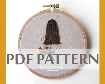 PDF PATTERN hair embroidery, Hair study, embroidered girl, 5'' hoop, hoop art, Handmade hair embroidery