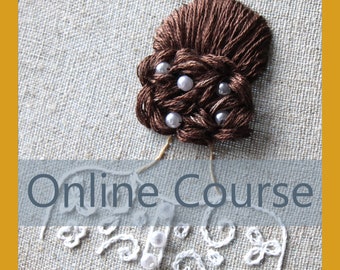 Hair embroidery online course for biginners, Hair study, embroidered girl with updo, Wedding Gift, hoop art, Handmade embroidery