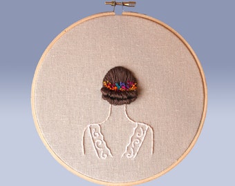 embroidered girl with 16cm hoop, embroidery art, hoop art, girl embroidery, Hair embroidery, contemporary embroidery, embroidery hoop art