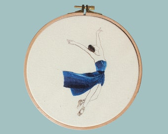 Ballet dancer, embroidered girl with 20 cm hoop, Dancer, embroidery art, hoop art, Hair embroidery, contemporary embroidery hoop art