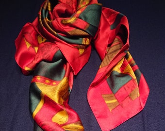 Foulard Vintage Torrente Paris Ligne III - 135x130 Cm, Imprimé Carreaux, Occasion Peu Porté