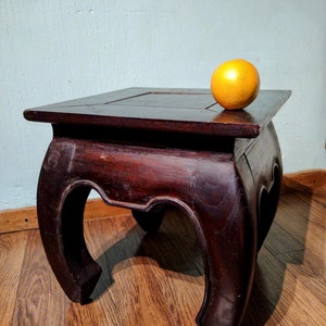 Antique opium table, Asian side table. Classic shape, square, heavy. Tropical wood. Small China table. Circa 1940s vintage. Good condition.