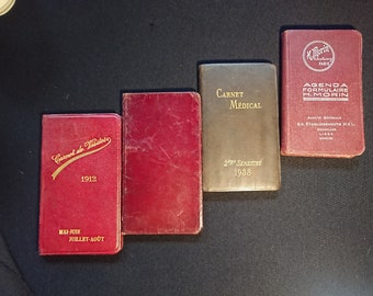 French-Belgian, old doctor's, professionals note books,  from 1912 - 1939. Visitation notes. pharmacy, advertising. Medical, engineer.