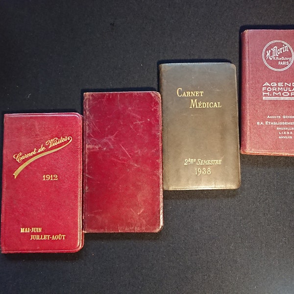 French-Belgian, old doctor's, professionals note books,  from 1912 - 1939. Visitation notes. pharmacy, advertising. Medical, engineer.