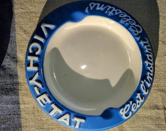 French mineral water advertising VICHY-Celestins, spa town. Small bowl, ashtray, 1930s. Classic. Moulin des Loups. Vintage.