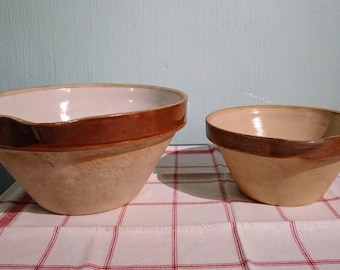 Large French stoneware mixing bowls, No 9+10. Classic Jatte, Tian. For dough, fruit, salad, storage, choice. Farm house. Vintage. US:DDP
