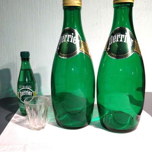Huge Perrier water bottle. Glass. Advertising bottle 3 liters, 15 ", 40 cm, double magnum. Amazing, vintage. Very amusing decorative object.