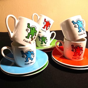 Keith Haring espresso cups, motif DANCE, license MMI New York for Könitz Germany. sell  1 to 6 pieces  , about 20 years, but unused, vintage