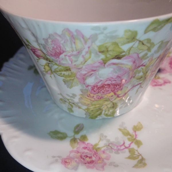 Antique, large Limoges cup, unique piece, 1900, delicate rose pattern, thin, hard porcelain, typically Limoges, snow-white, good condition