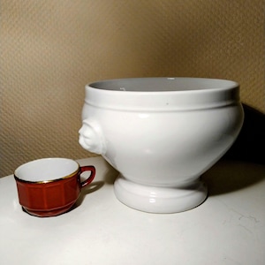 APILCO France, large lion head tureen, soup bowl, snow white, vintage, top condition. Diameter 20 cm, 8 inches. Soupiere, vintage