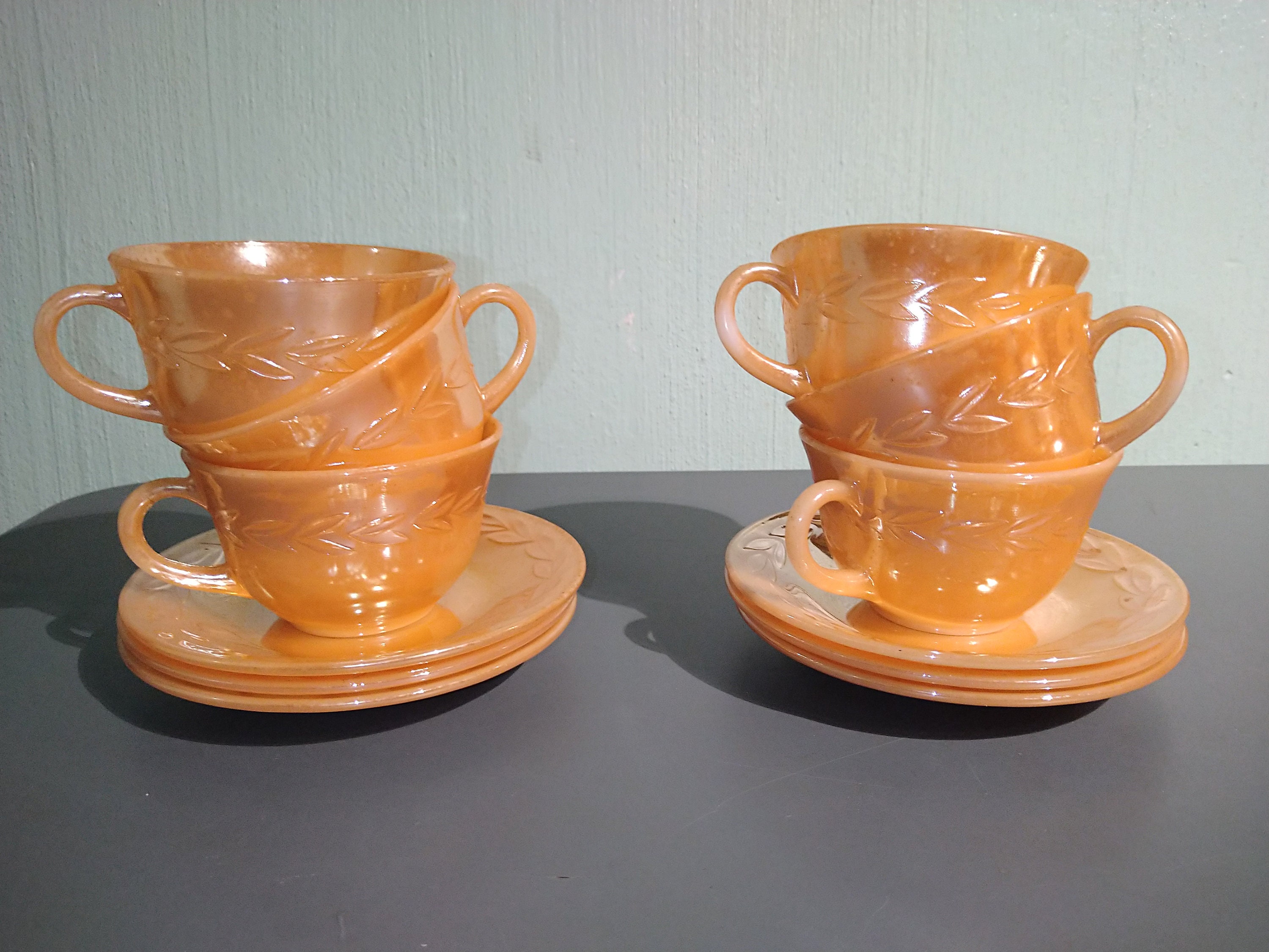 Anchor Hocking Fire King. 2 Options, 2-6 Cups of Peach Luster