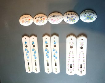 Only 2 left ! Limoges porcelain doorplates, vintage 1960s. Selection of keyhole fittings, door handle plates and oval room signs