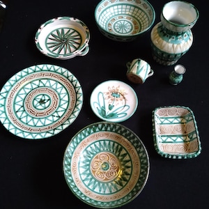 VALLAURIS Robert Picault, collection 8 pieces, famous Picault pattern. MidCM Picasso artists village Cote d Azur, originals, signed. Vtg.