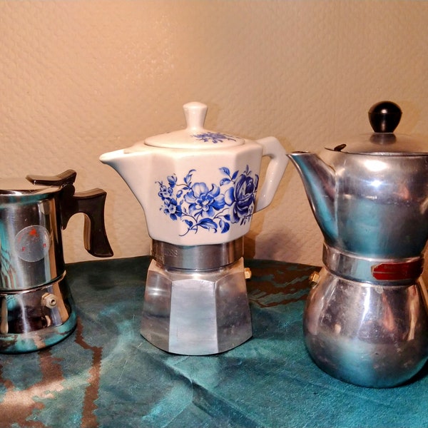 Les plus petits Espresso mokas, Italie origines, caffetieres rares, vintage, années 60-80, trouvailles collection , sélection. Divers états.