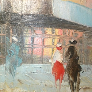 Paris street scene. Genuine oil painting, mid XXth c. Century, boulevard scene, impressionist style, canvas without frame