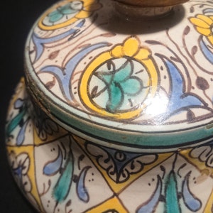 Antique Fes pottery, original, lidded box, excellent, classic Moorish pattern, from the royal city of Fes, Morocco. traditional craft.
