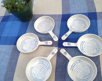 2-6 vintage French ceramic ramekins. Burgundy, Wine Club, banquet souvenir from 1991. Menu and wines printed on them. A:DDP...