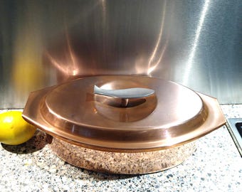 Vintage Copper Frying Pan Inside Stainless Steel, Culinox Copper