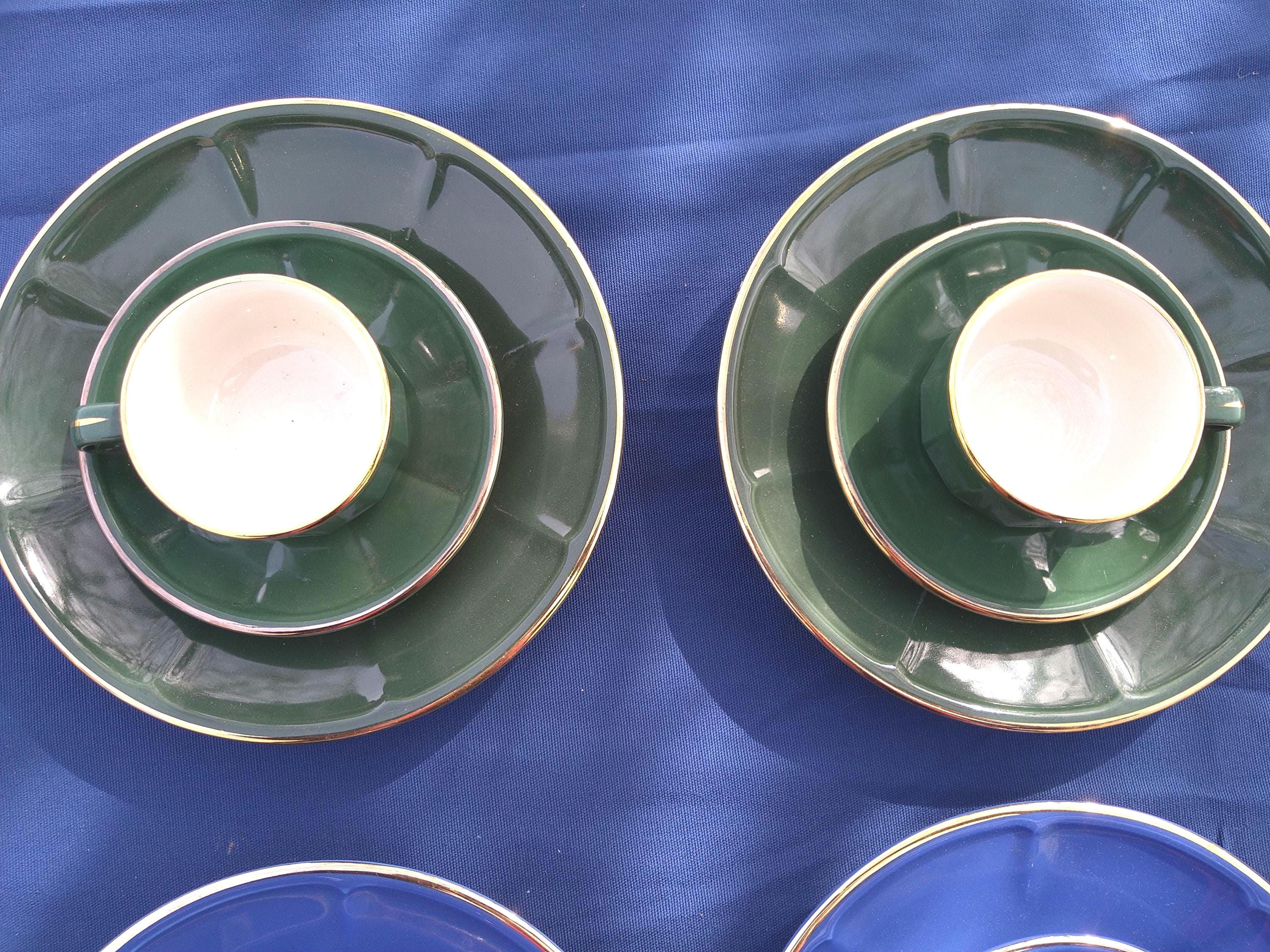 Lot De 2 Tasses + 16 Soucoupes Vintage CARVEN PARIS – Porcelaine De Limoges, Motif Animalier Africain – Années 1920-1949