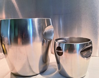 ALESSI Mid Century. Models 871+872, design set. Inox cooler + bucket, vintage barware. Alfra Alessi Italy. Legendary design 1959. USA: DDP,