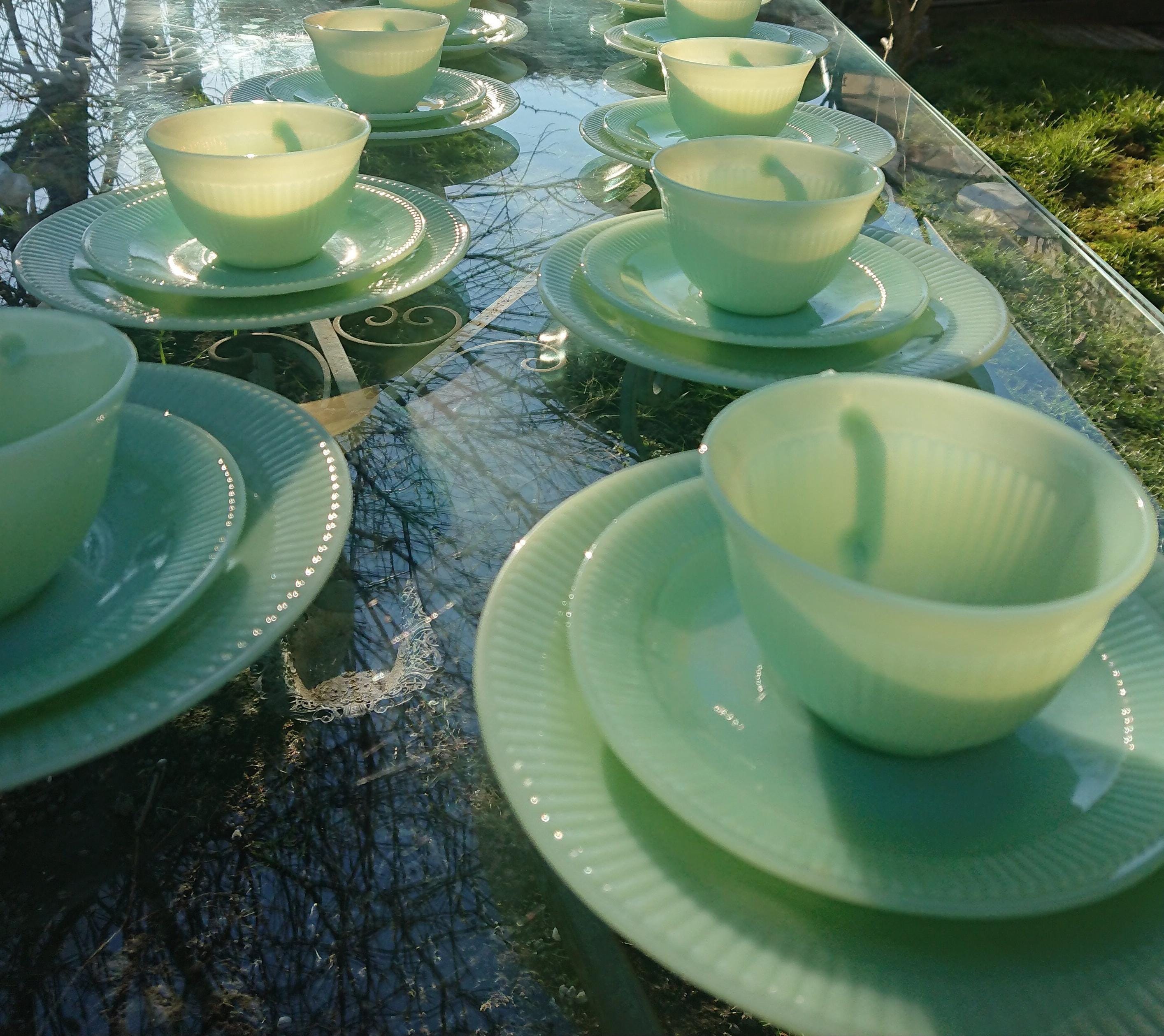 Service Fire King 18 P. Anchor Hocking, Jadeit, Jane Ray, USA Cult