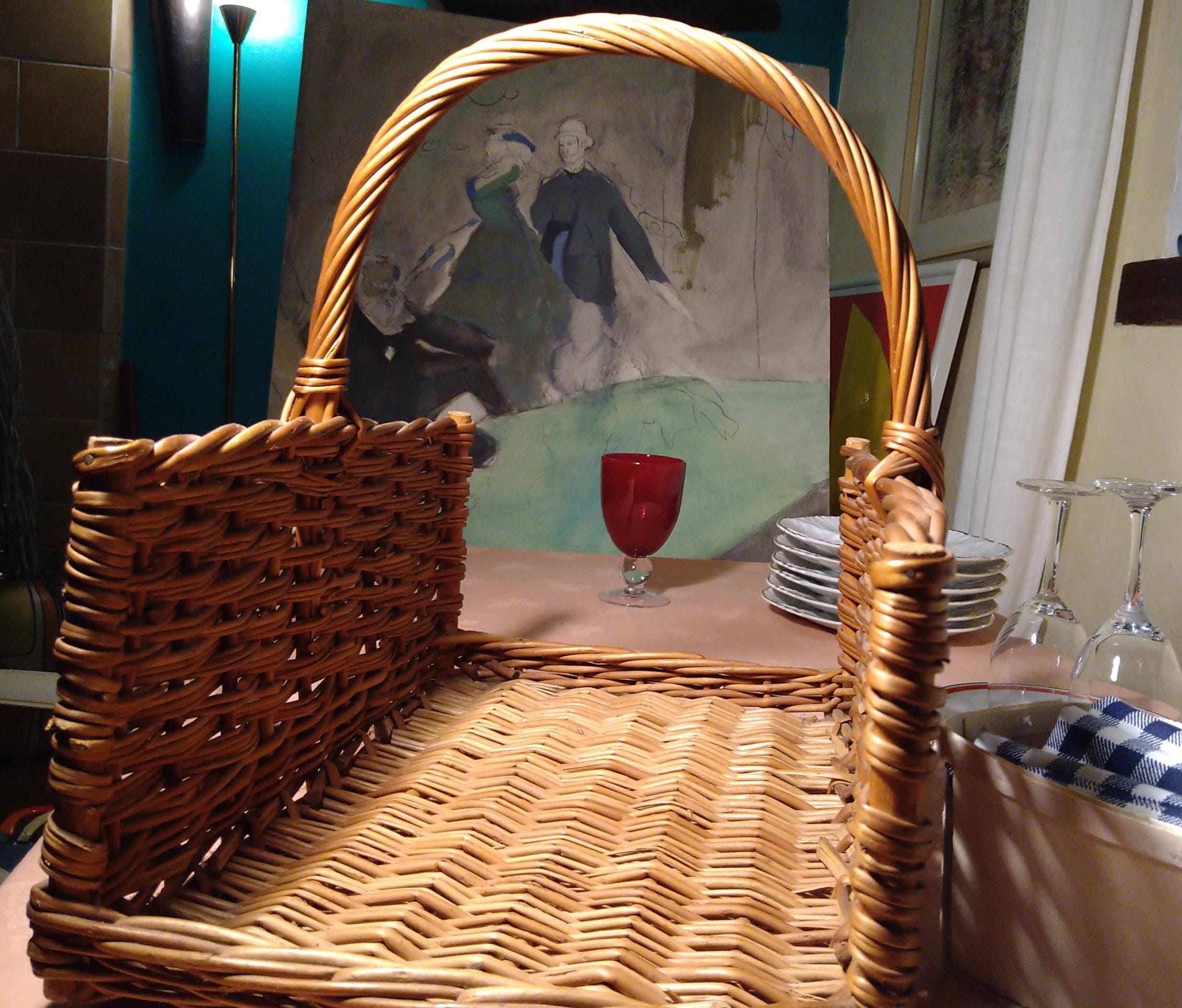 French Vintage Baker's Basket, Wicker Bread Basket , Vintage
