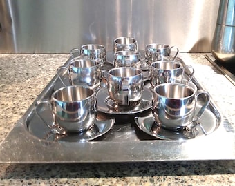6 Coupes glaces dessert inox vintage année 70-80, forme ronde