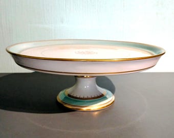 Antique cake stand Chateau Chic. 1880 Baudour De Fuisseaux. Patisserie plate, Old Brussels style w. gold. Fayence, top preserved, 12 1/2 &quot;.