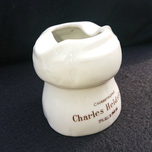 Rare champagne advertisement. Funny corks, stylized ceramic. Charles Heidsieck ash tray Limoges. Reims sign. Villenaux en Champagne. Vintage
